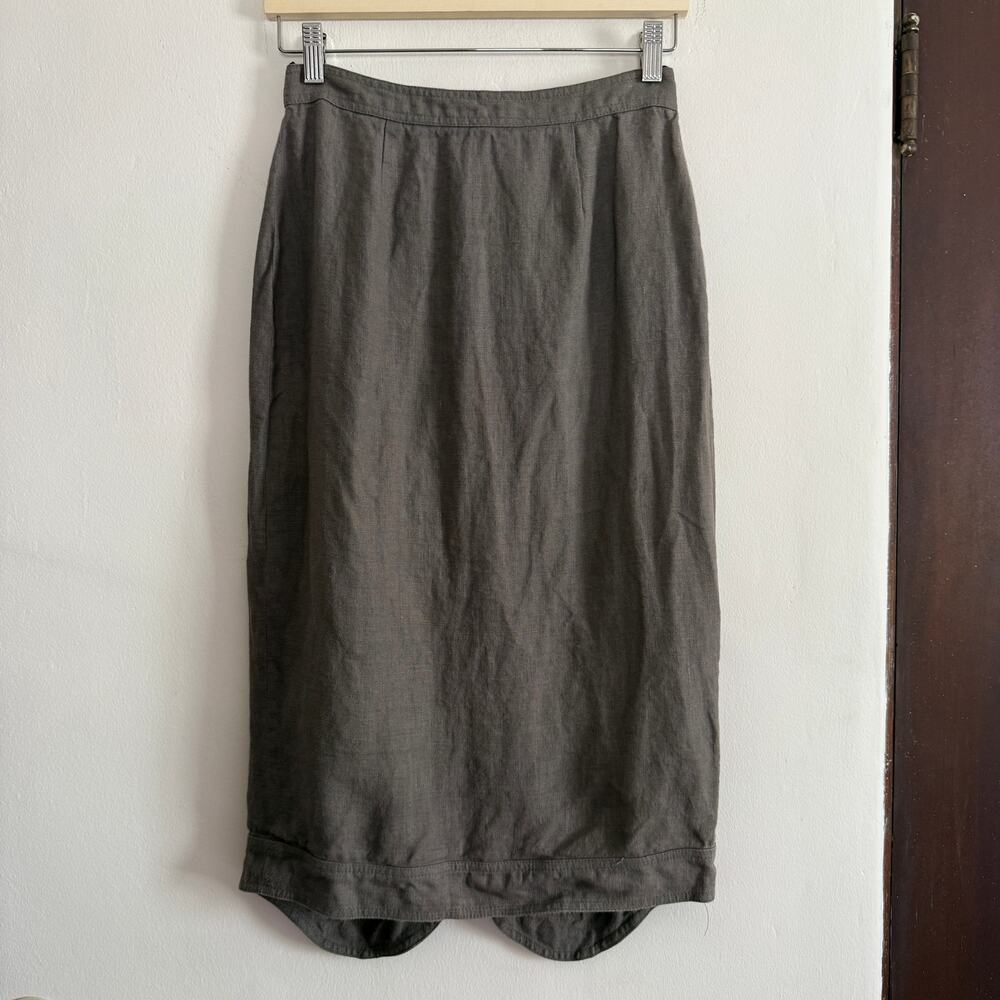 90s Vintage THEODORE Beverly Hills Dark Gray Linen Pencil Skirt Size 42 / Small